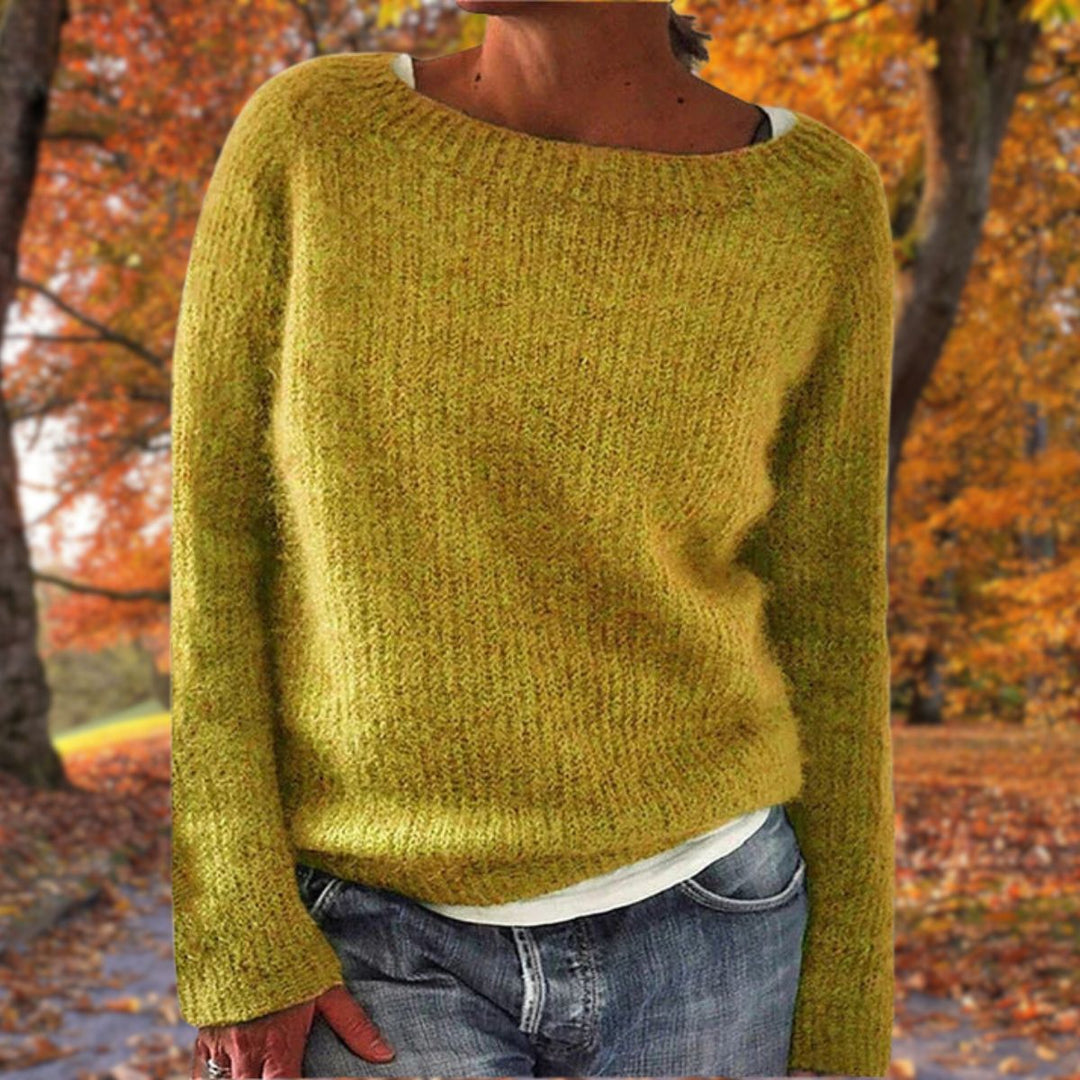 Signe | Women's Oversized Boat-Neck Long Sleeve Knit Sweater
