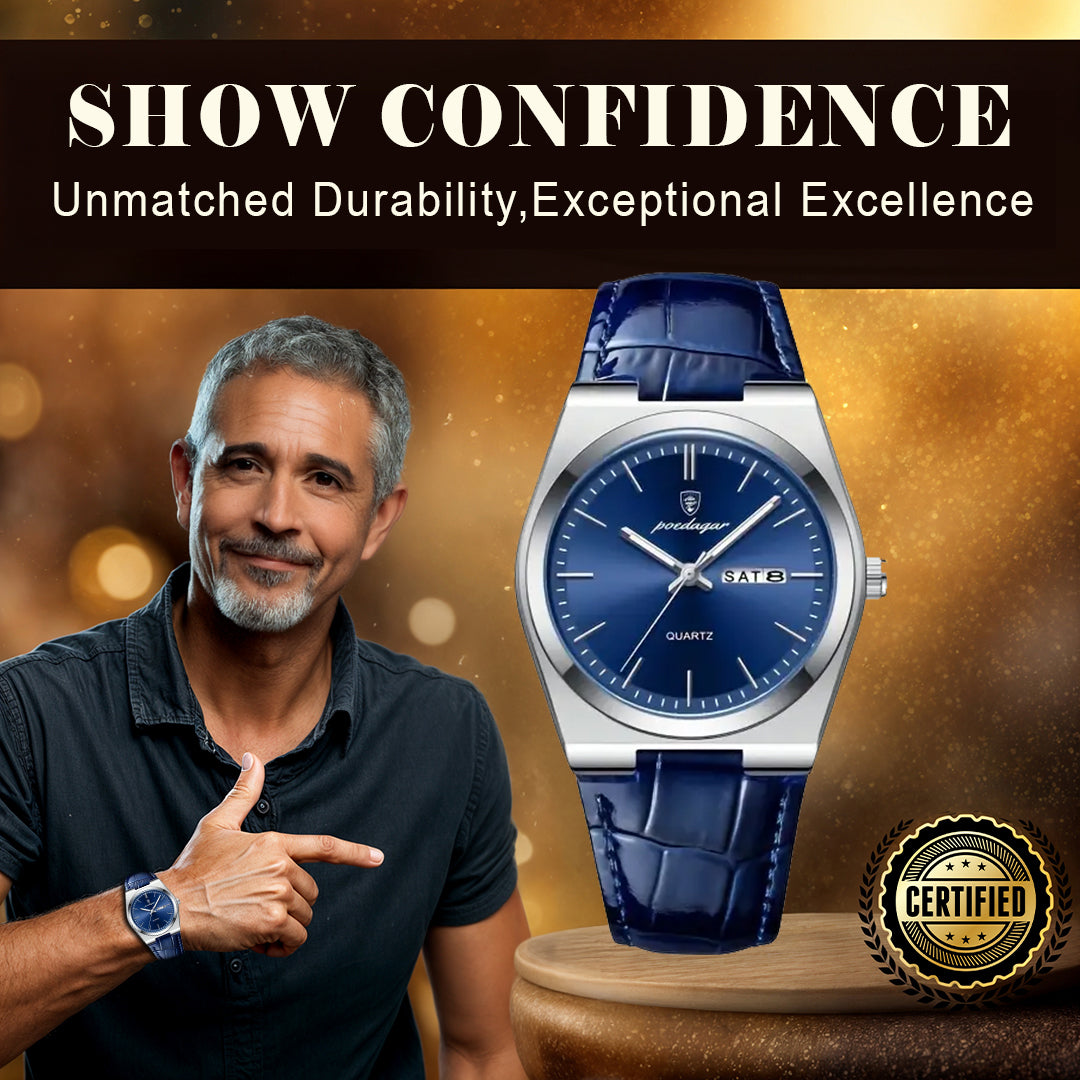 Elegant Blue Leather Quartz Watch