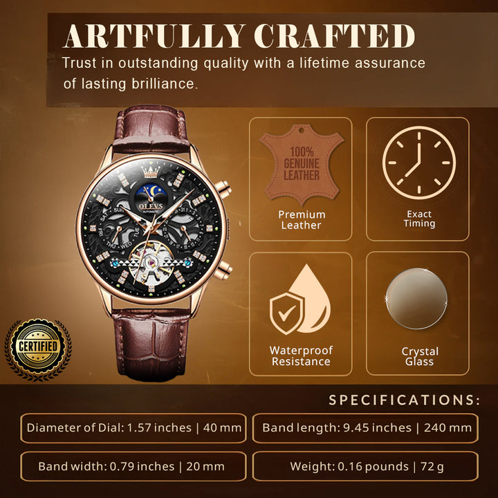 Automatic Slim Leather Strap Wrist Watch