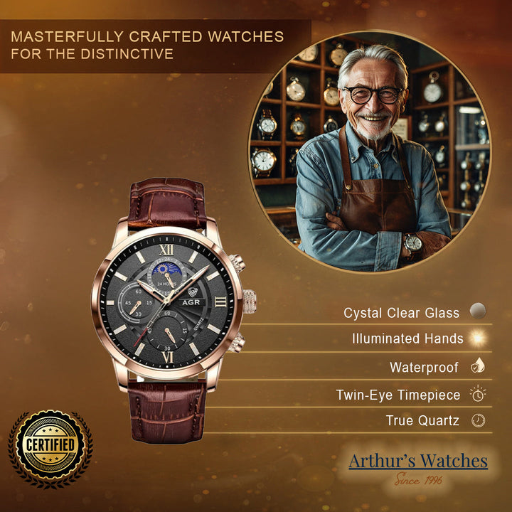 Luxury Moon Phase Quartz Wrist Watch