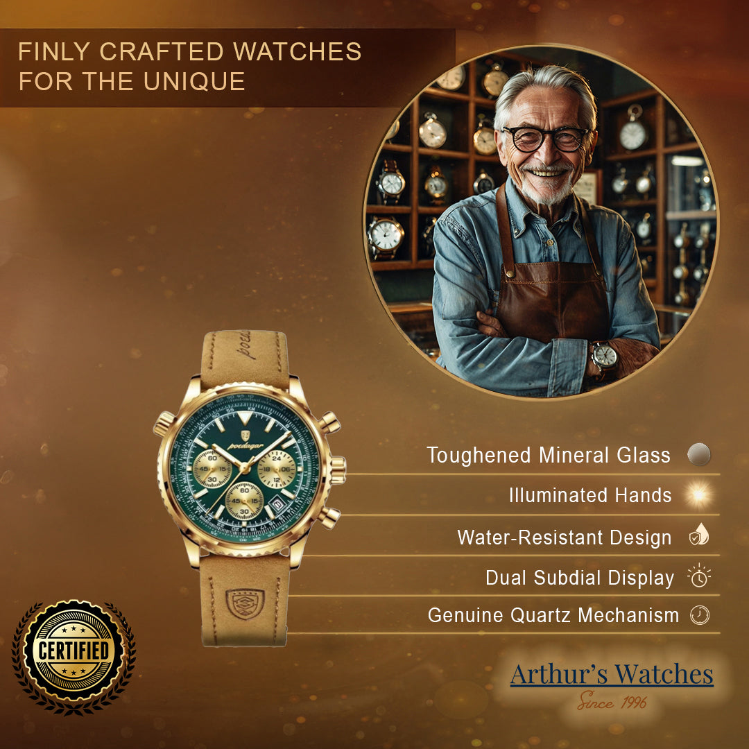 Slim Leather Strap Chronograph Wrist Watch