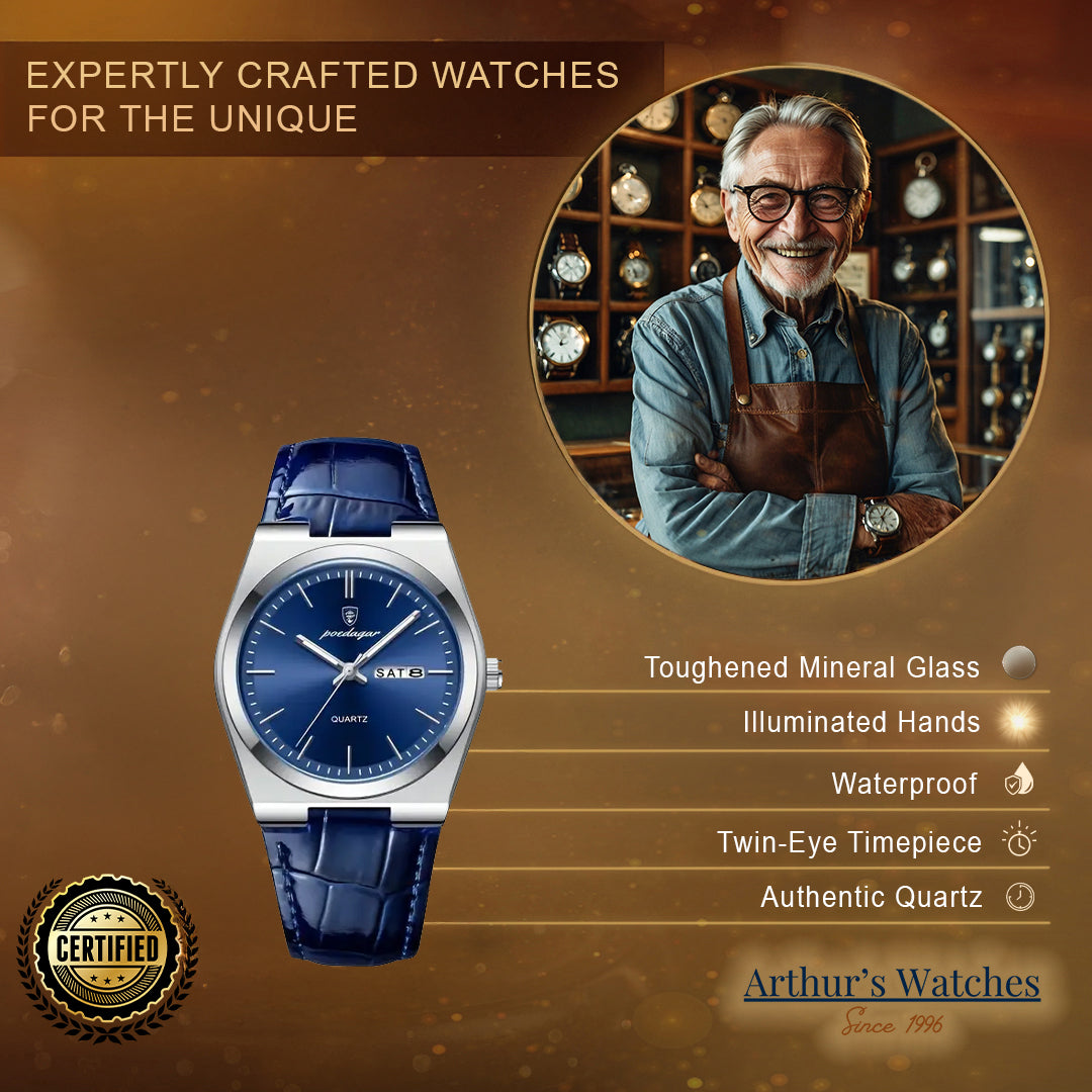 Elegant Blue Leather Quartz Watch