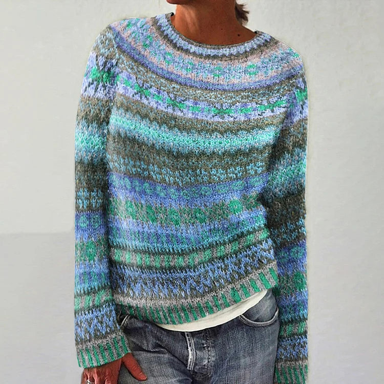 Zola | Women's Boho Striped Crew-Neck Long Sleeve Sweater