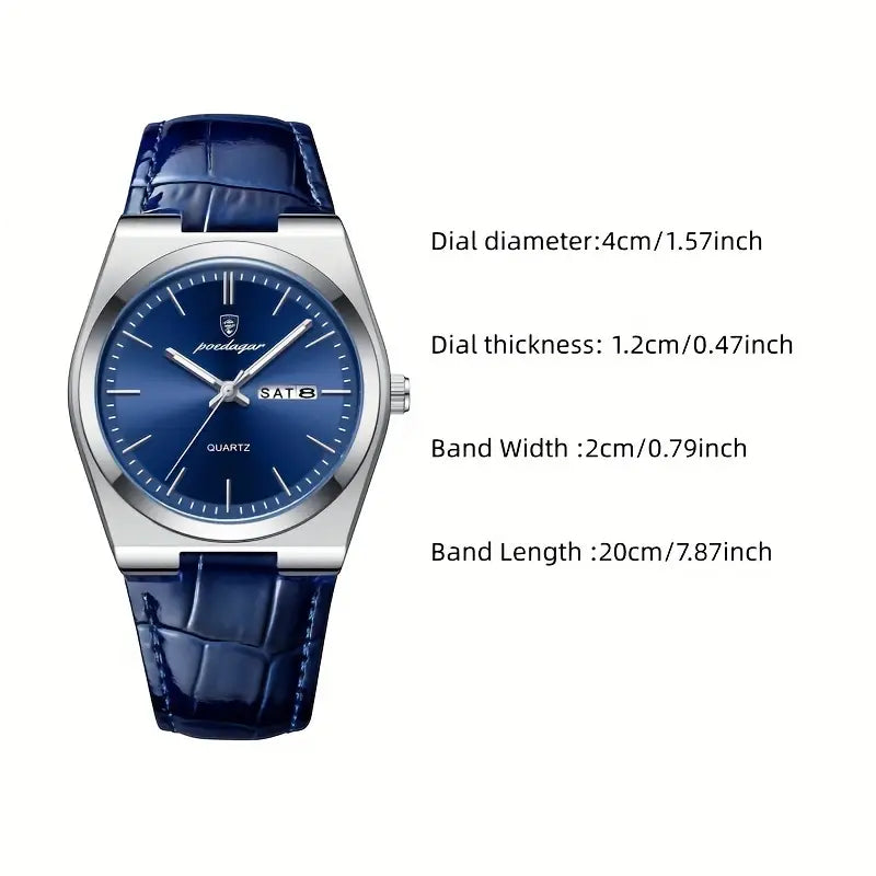 Elegant Blue Leather Quartz Watch